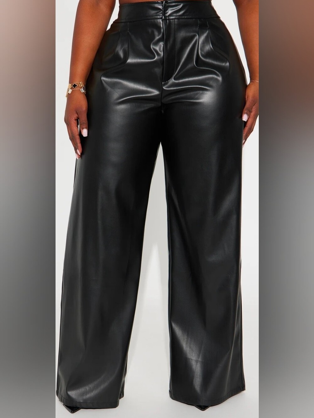 High-Rise Wide-Leg Faux Leather Pants - Black